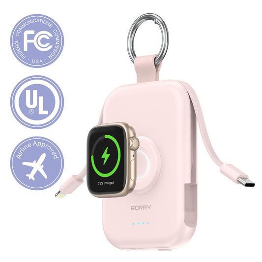 RORRY 5000mAh Keychain Power Bank with Built-in Cables for iPhone & Apple Watch