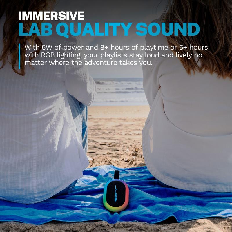 JLab Pop Party Portable Bluetooth Speaker, 5W, RGB Lighting, 8+H Playtime, IPX5 Splashproof, USB-C