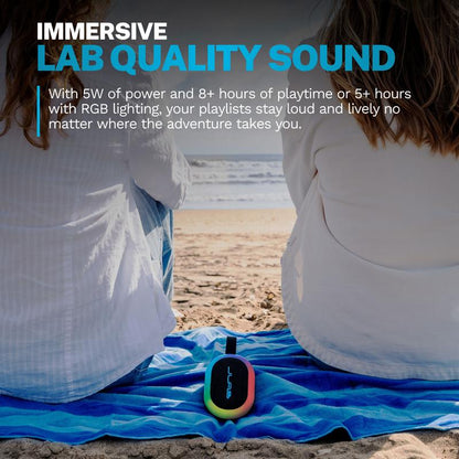 JLab Pop Party Portable Bluetooth Speaker, 5W, RGB Lighting, 8+H Playtime, IPX5 Splashproof, USB-C