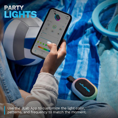 JLab Pop Party Portable Bluetooth Speaker, 5W, RGB Lighting, 8+H Playtime, IPX5 Splashproof, USB-C