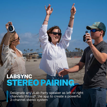 JLab Pop Party Portable Bluetooth Speaker, 5W, RGB Lighting, 8+H Playtime, IPX5 Splashproof, USB-C